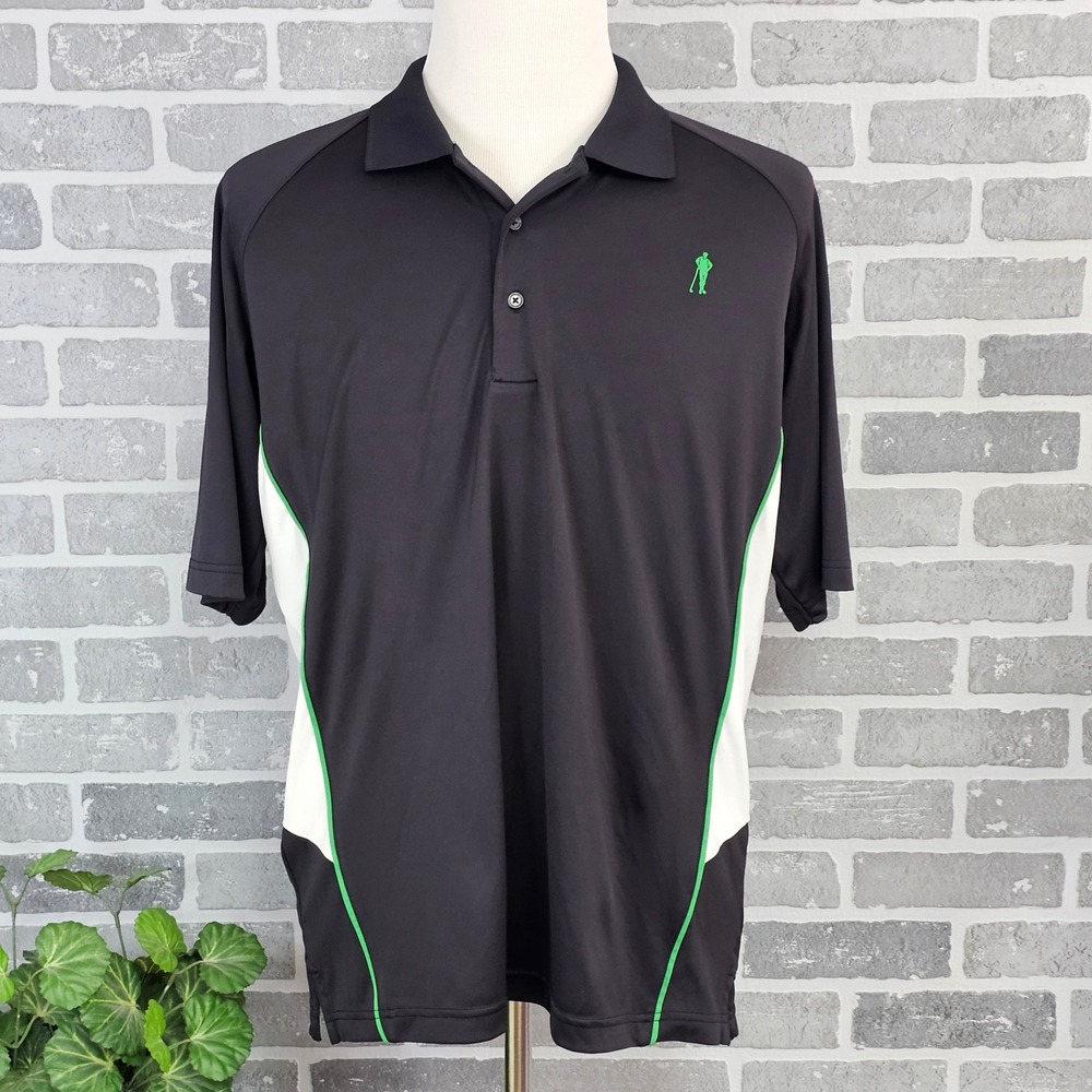 Payne Stewart Golf Polo Shirt Men's Large Moisture Wicking‎ Black White Green